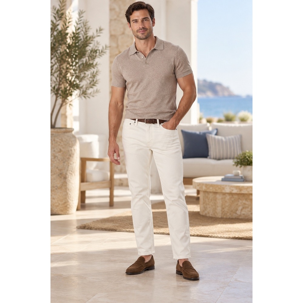PAIGE Lennox Jeans Men 34x28 White Slim Fit Tapered Stretch Denim